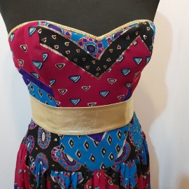 1980's Alibi Hand Painted Silk Party Dress .