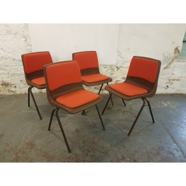 4 Steelux Brown And Orange Stacking Chairs