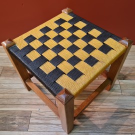 Wooden Stool with Checkerboard Seat