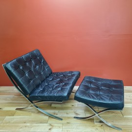Black Barcelona Style Chair And Footstool