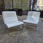 1960's White Leather Poul Norreklit Cantilever Chairs