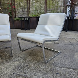 1960's White Leather Poul Norreklit Cantilever Chairs