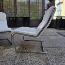 1960's White Leather Poul Norreklit Cantilever Chairs