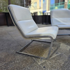 1960's White Leather Poul Norreklit Cantilever Chairs