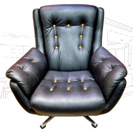 1960's Scandi Black Vinyl Swivel Chair