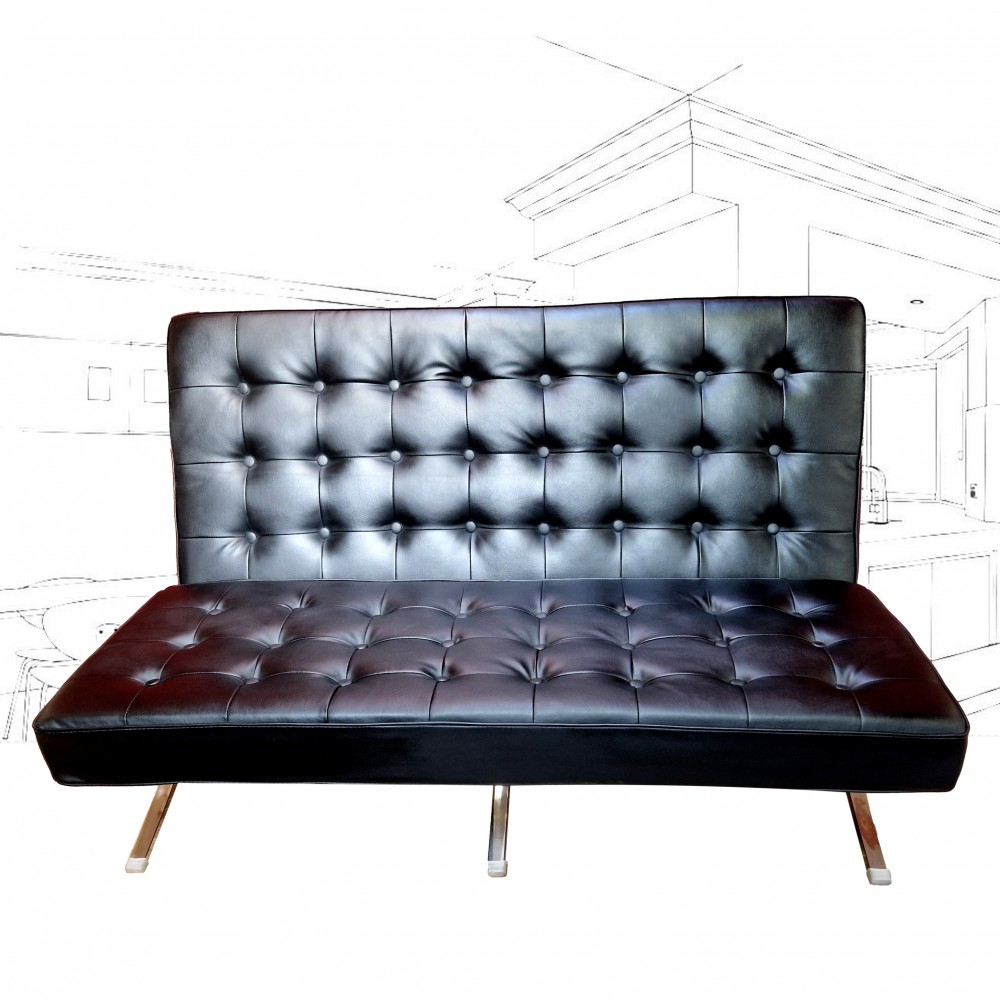 Black Barcelona Style Two Seater Sofa