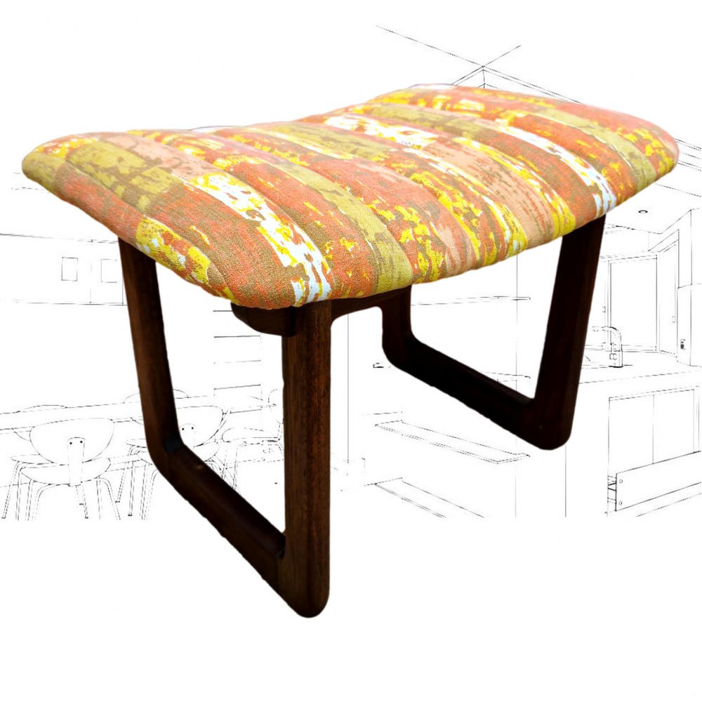 Reupholstered Uniflex Teak Footstool