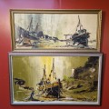 Pair of Bill Hawkes Mid Century Boat Oil Paintings