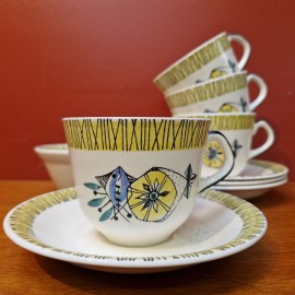1960's Stavangerflint Flamingo Cups & Saucers