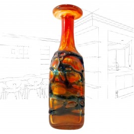Mdina Orange Bottle Vase with Blue Thread
