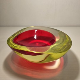 1960's Murano Sommerso Red And Yellow Glass Bowl