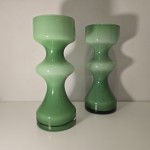 1960's Pair of Scandinavian Green Glass Vases 