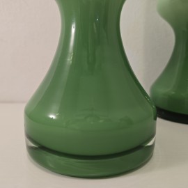 1960's Pair of Scandinavian Green Glass Vases 