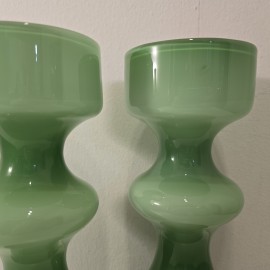1960's Pair of Scandinavian Green Glass Vases 