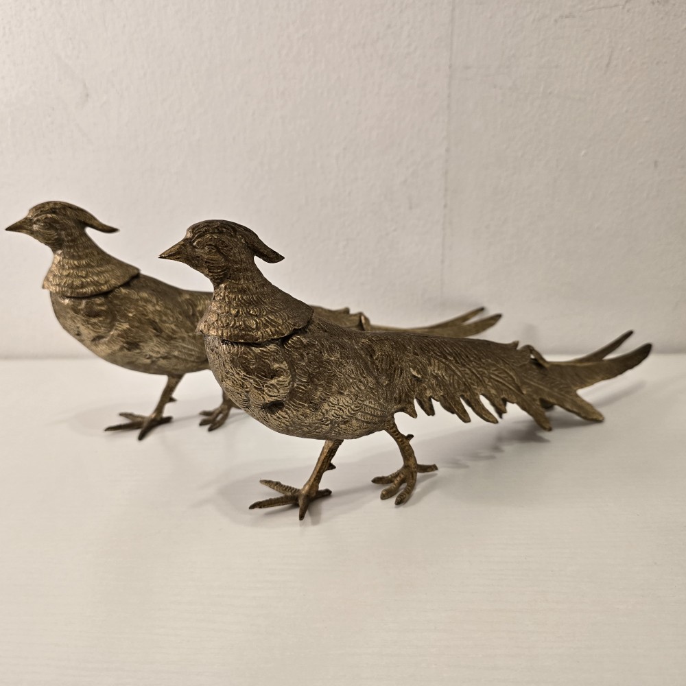 Pair of Mid-Century Brass Pheasants 