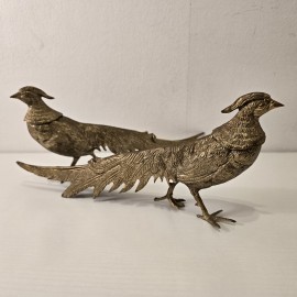 Pair of Mid-Century Brass Pheasants 