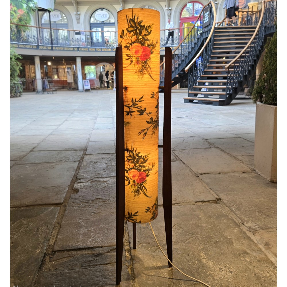 Retro 1970s Fibreglass Rocket Lamp with Floral Shade