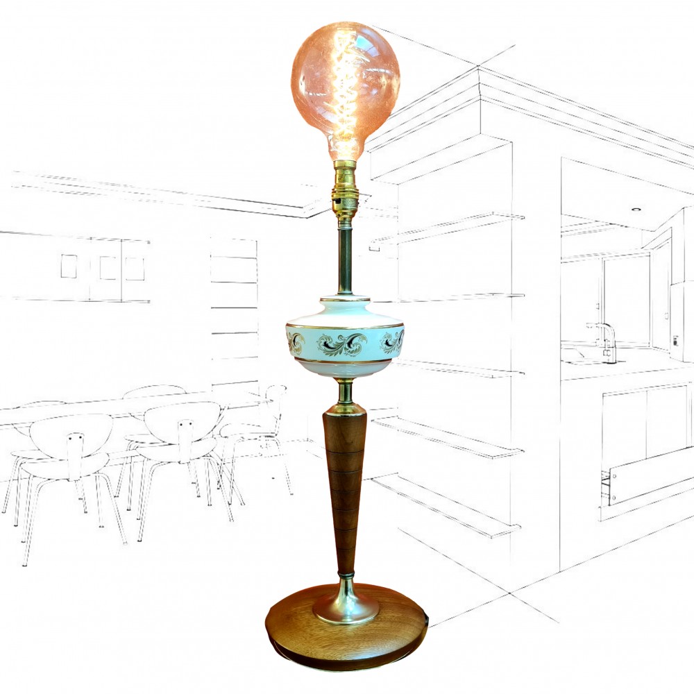 Teak And Ceramic Lamp Base