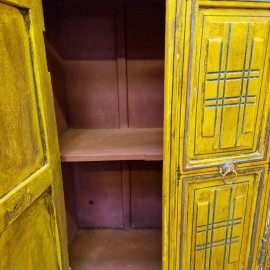 Large Vintage Yellow Folk Art Cupboard