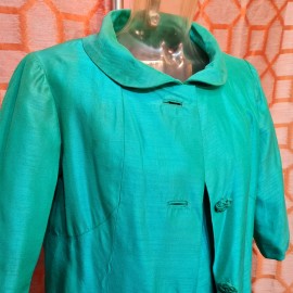1960's Louis Cope Teal Silk Two Piece
