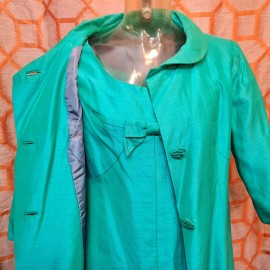 1960's Louis Cope Teal Silk Two Piece