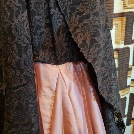 1950's Pink & Black Lace Gown
