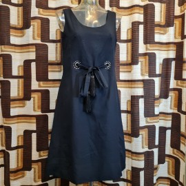 1960's Sid Greene Tasseled Black Dress