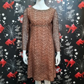 1960's Brown Lace Cocktail Shift Dress