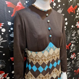 1970's Brown And Turquoise Maxi
