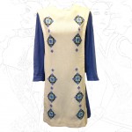 1960'S Blue & Cream Wool Dress